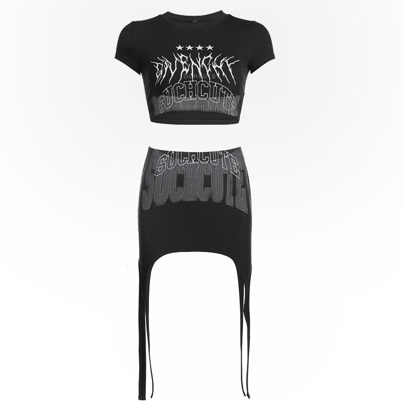 Sexy Bare Midriff Slim Fit T-shirt Skirt 2PC Set