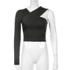 One Shoulder Asymmetric Solid Color Long Sleeve Top T-shirt