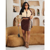 Split color-block long sleeve short skirt set stretch two-piece