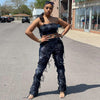 Navel Backless Tie-Dye Ghillie Suit 2pc set