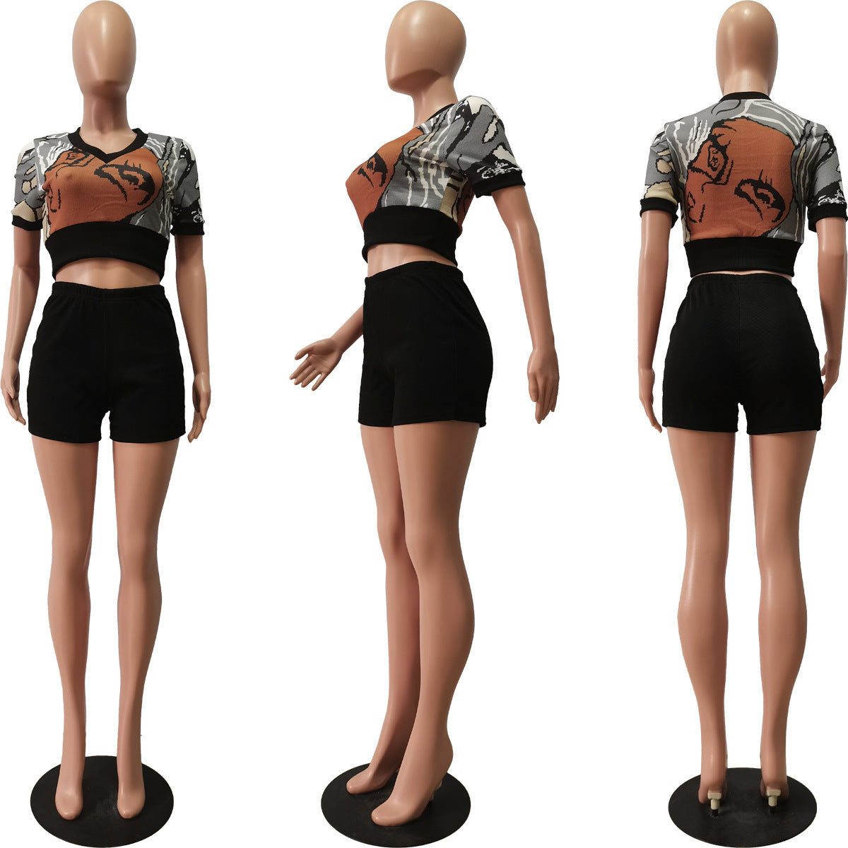 Printed Heart Neck Slim Fit Sports & Casual Suit