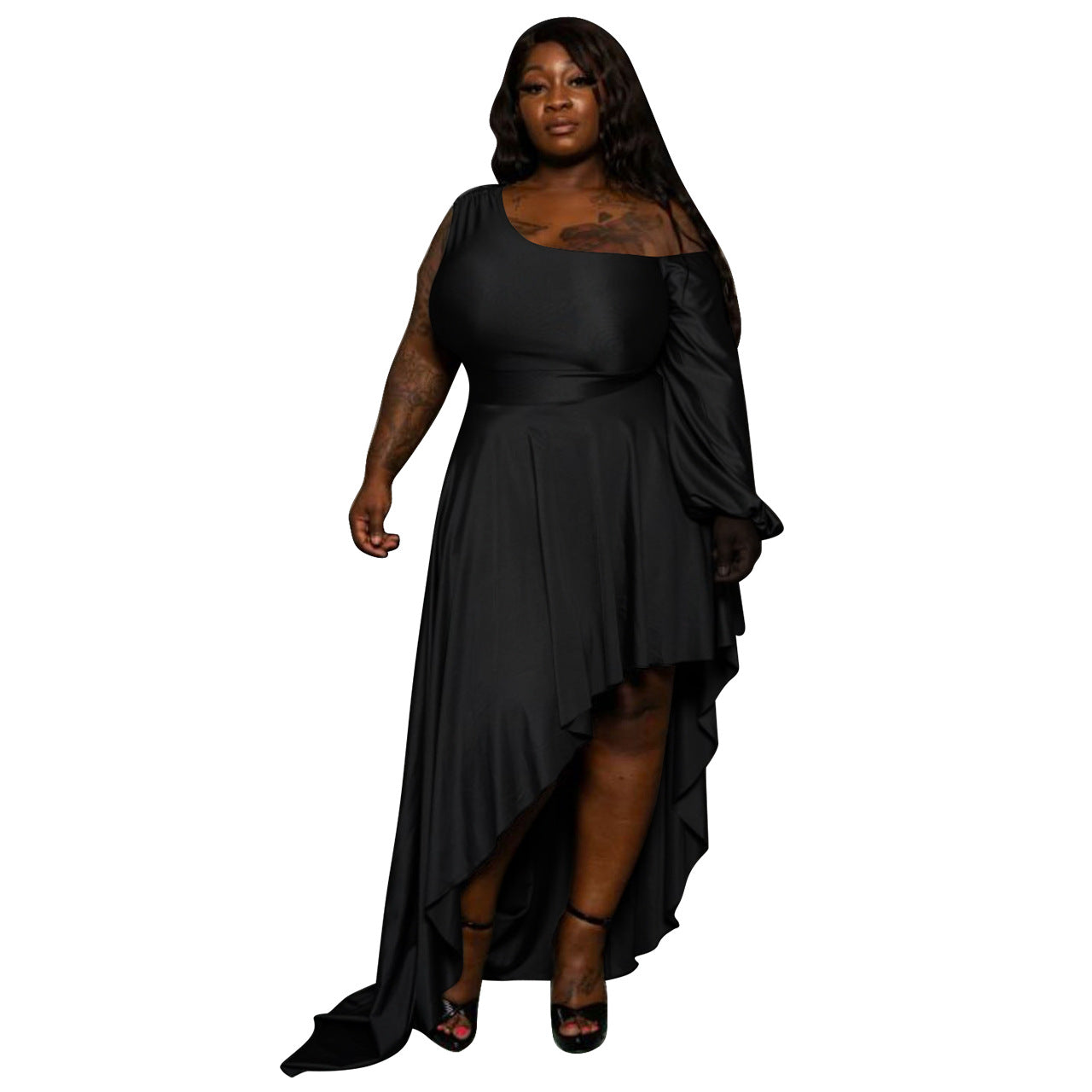 Large Solid One-shoulder Irregular Dress