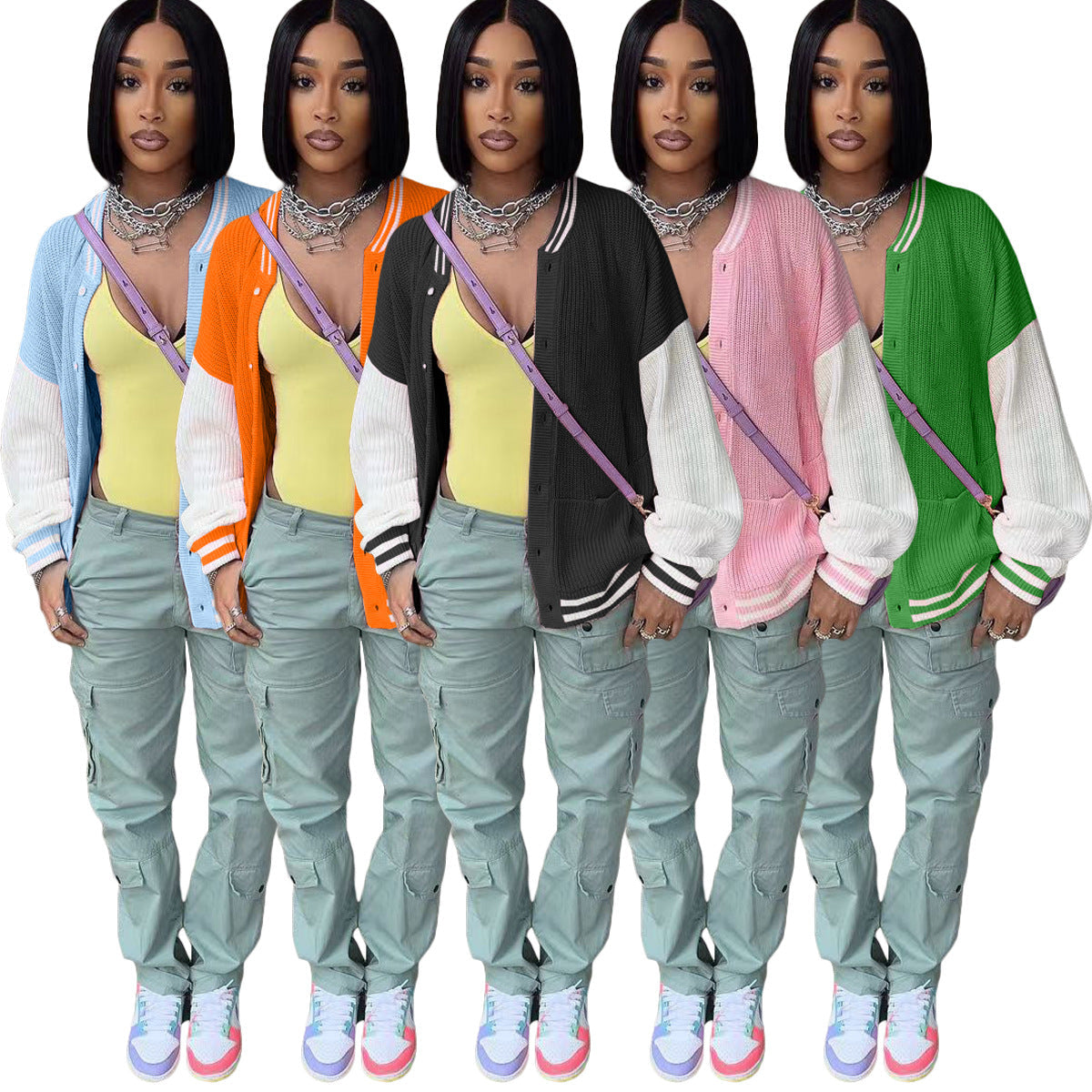 Candy Color Baseball Casual Knitted Jacket Coat