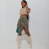 Camo Leaf Print Pocket Split Zip High Waist Skirt