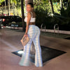Wave Pattern Color Matching Knitted High Waisted Wide Leg Pants