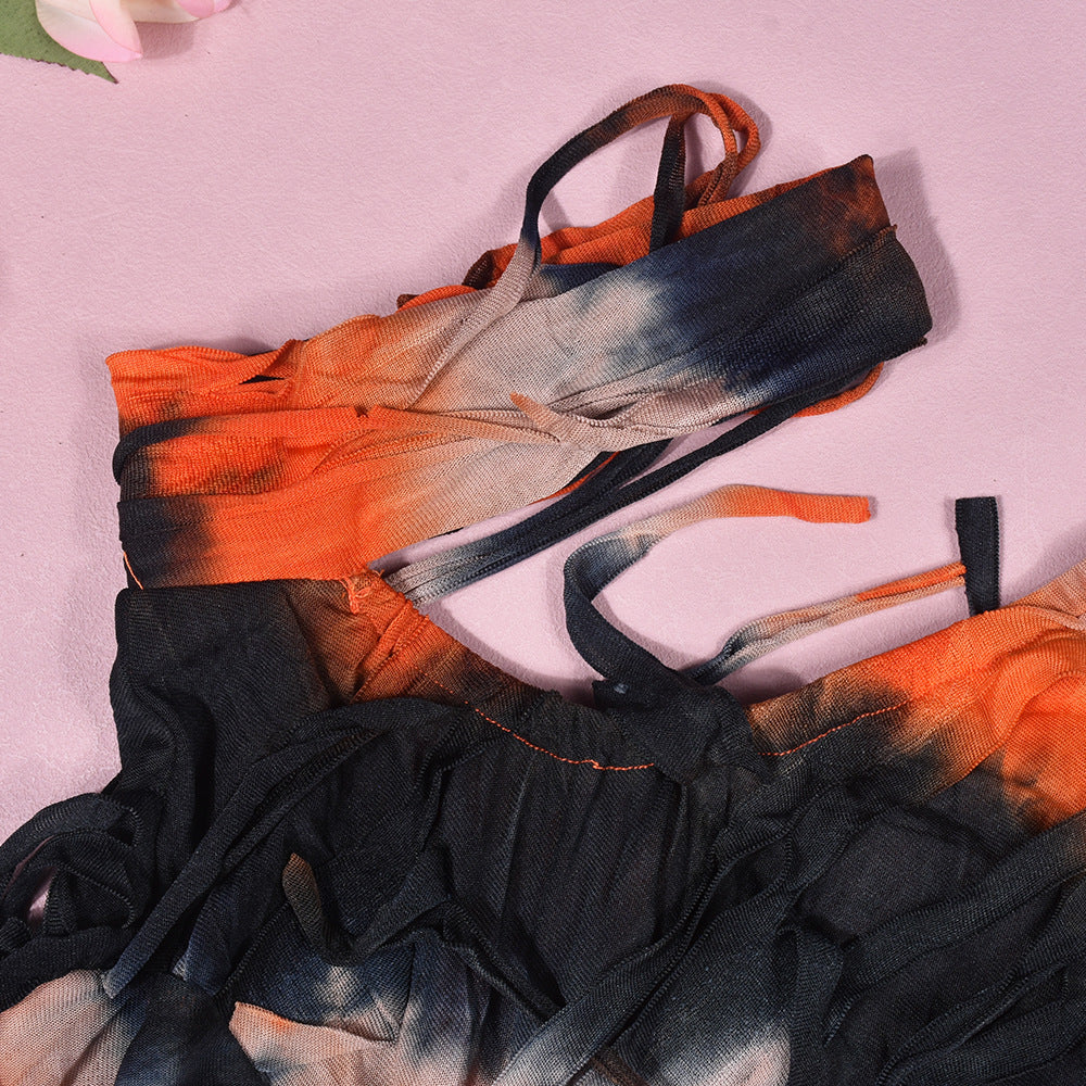 Tie-Dye Irregular Hollow-out Tassel Dress