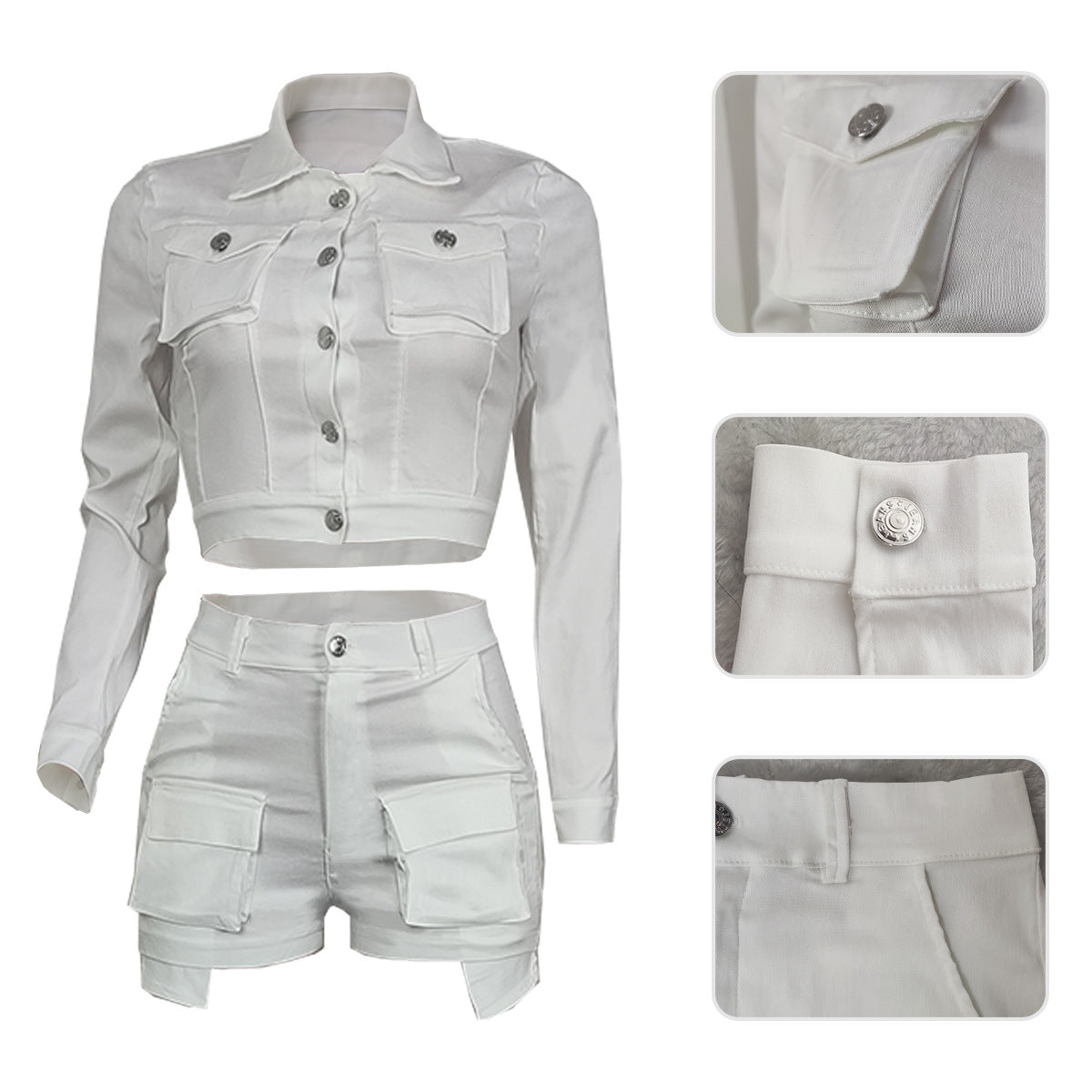 Solid Color Pocket Tooling Casual Two-Piece