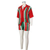 Hollow out See-through Contrast Color Lapels Knitted Shorts Suit