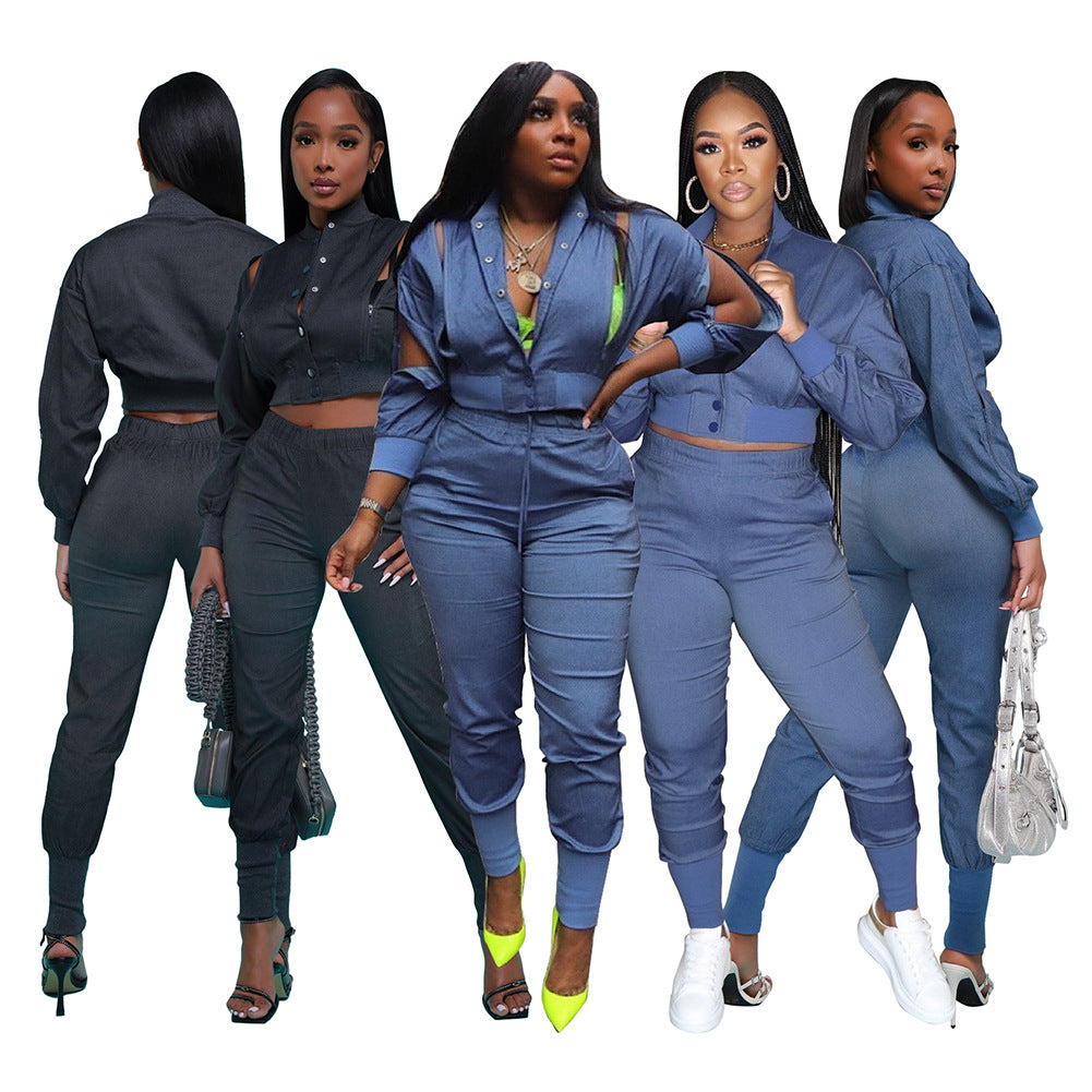 Zipper Panel Denim Thread Set
