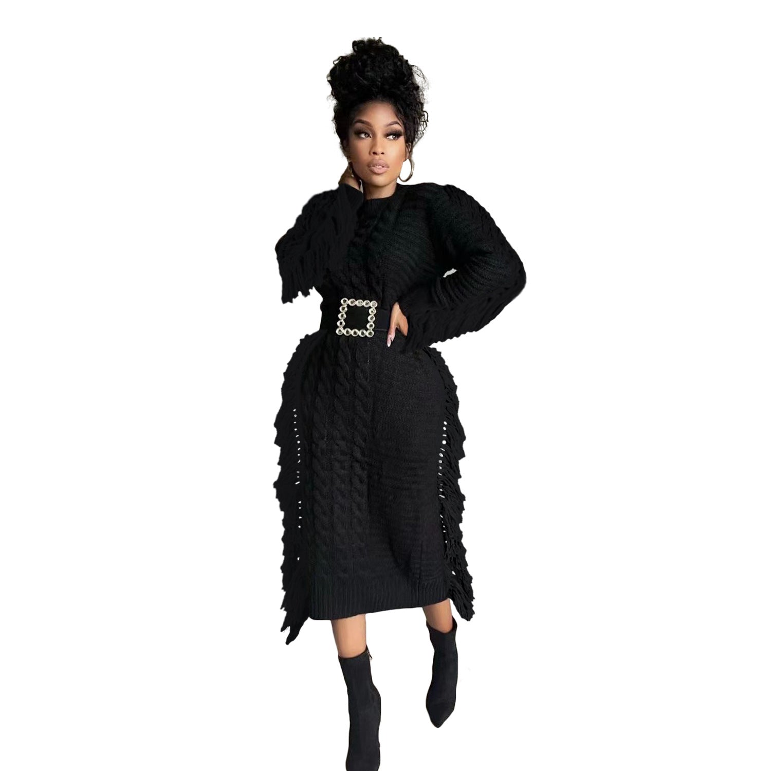 Long tassel edge fur dress
