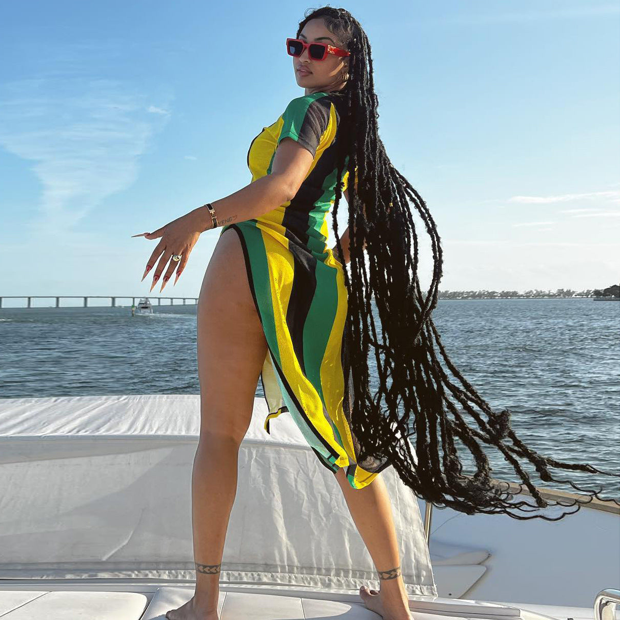 Caribbean Contrast Split Dress