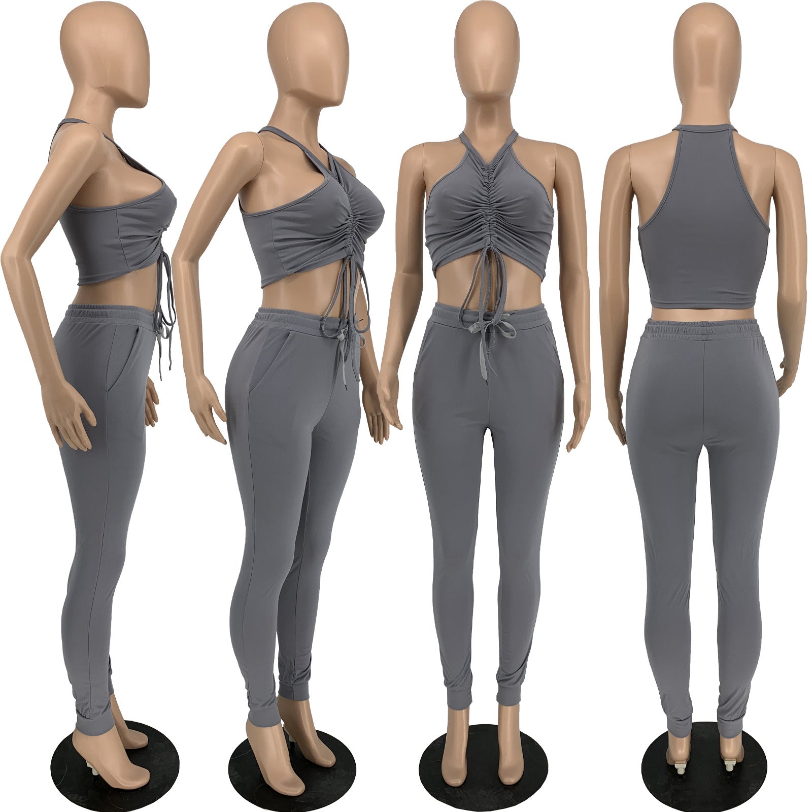 Solid Color Pleating Vest 2PC Set