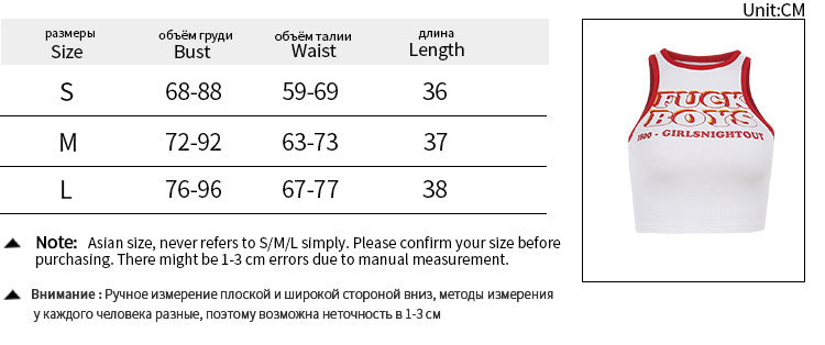 Contrast Color Letter Print Short Vest Versatile Top