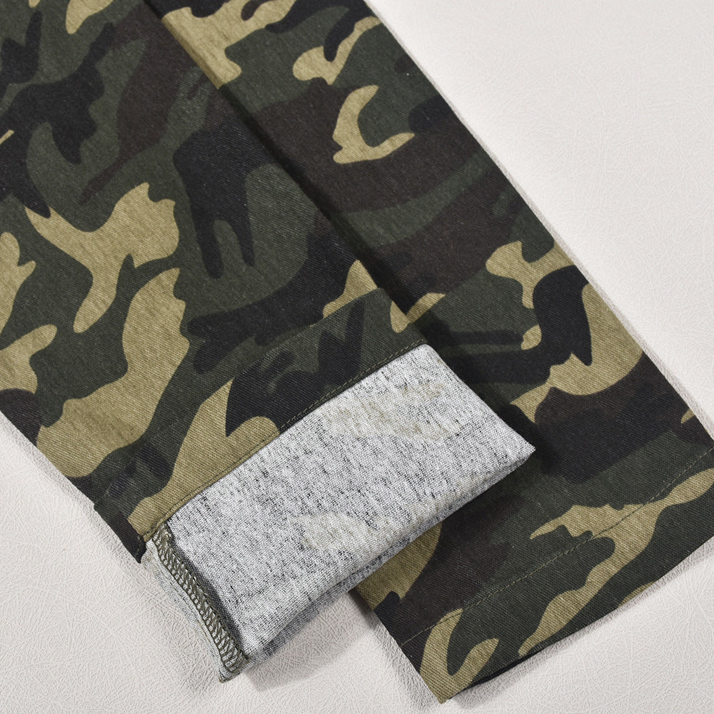 Camouflage Pocket Long-Sleeve Zipper Stand Collar Coat