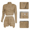 Solid Color Pocket Tooling Casual Two-Piece