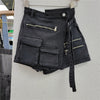 Irregular Multi-Pocket Workwear A- line Denim Skirt