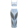 3D Denim Printing Camisole High Waist Slim Fit Skirt Suit