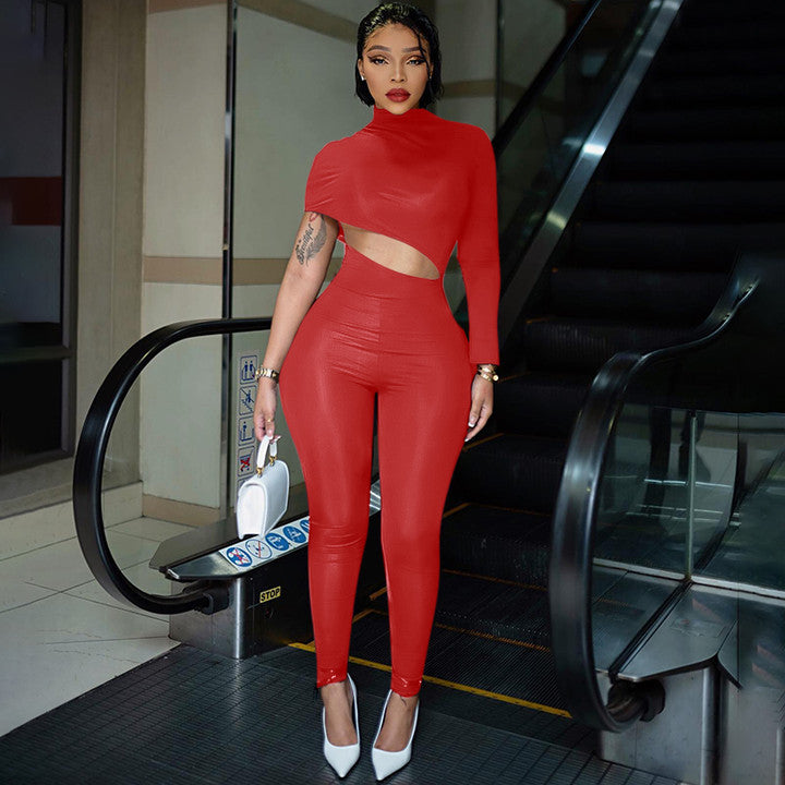 Tight solid color irregular umbilical jumpsuit pants