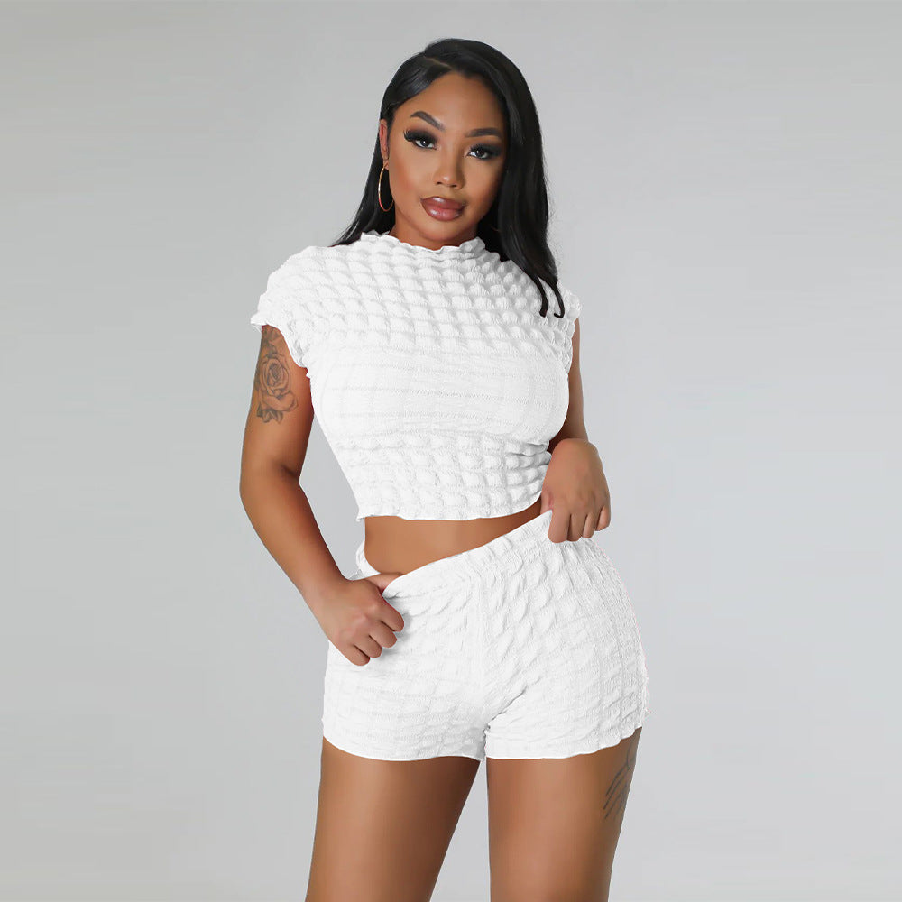 Cropped Shorts Popcorn Bubble Two-Piece Set