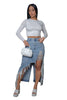 Denim dress with irregular tassels and holes