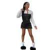Shirt Stitching Leather Skirt Pleated Fake Two-piece Punk Dress