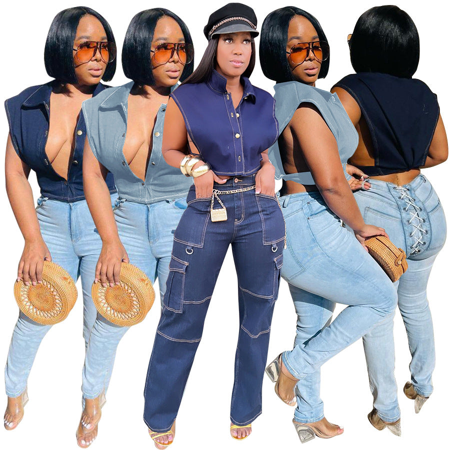 Short Sleeveless Denim Top