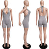 Sunken Stripe Sleeveless V-neck Lace-up Jumpsuit
