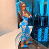 Stand Collar Printed Long Sleeve Ruffle Hip Dress