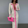 Slim lapel panels women's long sleeve cardigan dress