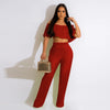Pleated Ruffled Shoulder Wide-leg Trouser Set