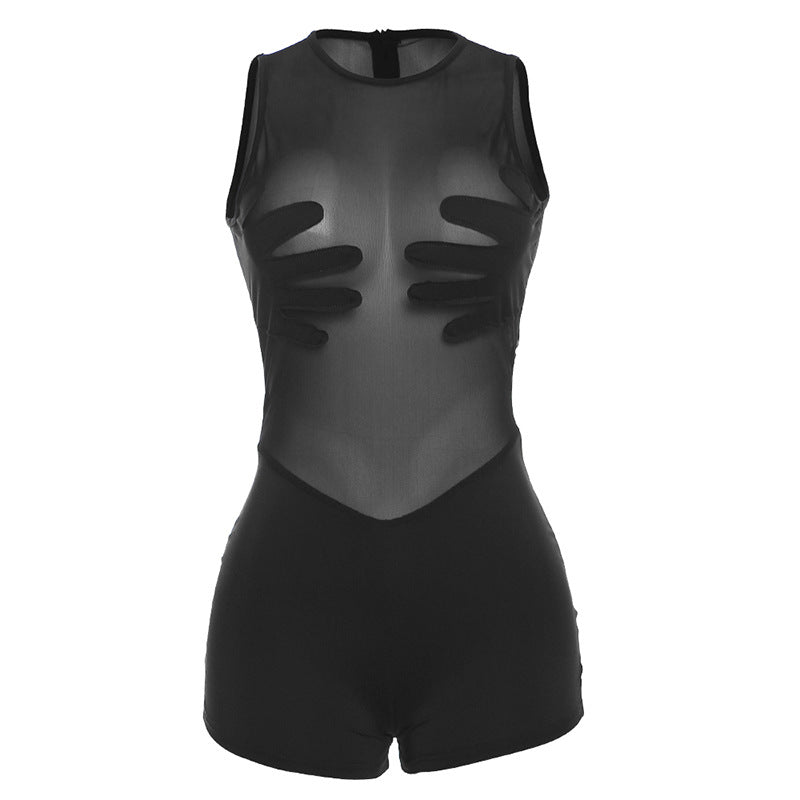 Sexy Mesh See-through Sleeveless Tight One-Piece