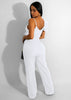 Ruffled Shoulder Sleeveless Waist-deep V Loose Solid Romsuit