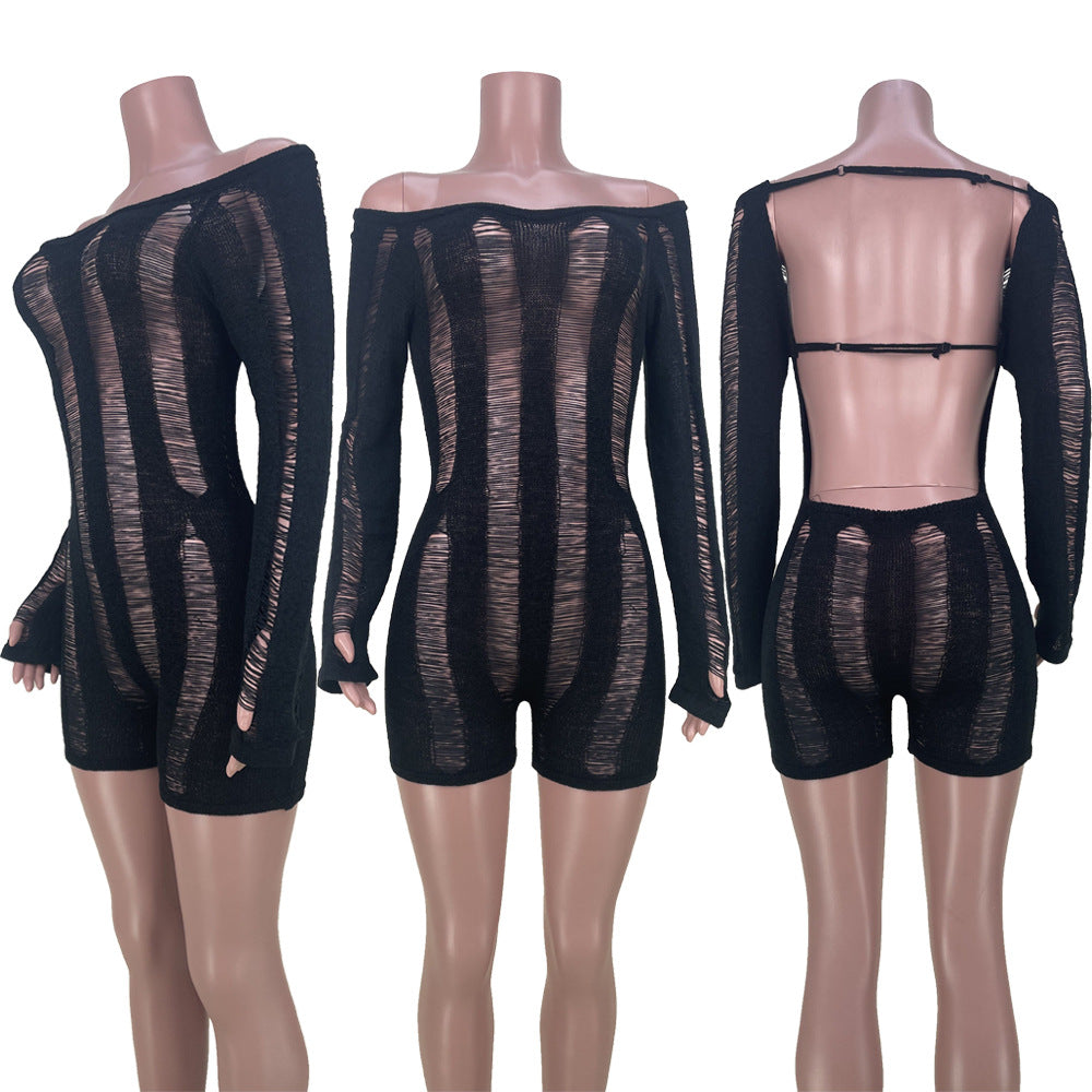 Sexy Ripped Long Sleeves Backless Jumpsuit