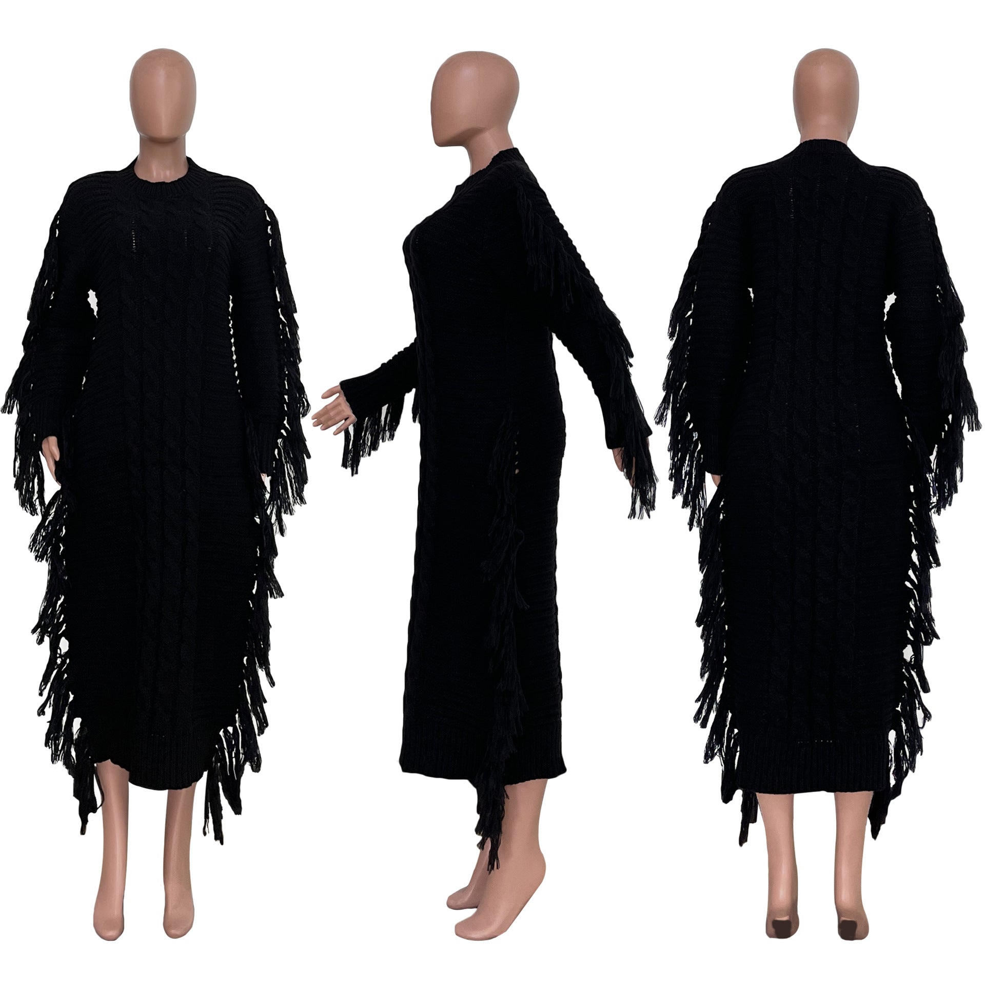 Long tassel edge fur dress