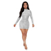 Long Sleeve Sheath Dress Sequined round Neck Slim Dress