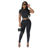 Pit stripe sports round neck tight and navel exposed set