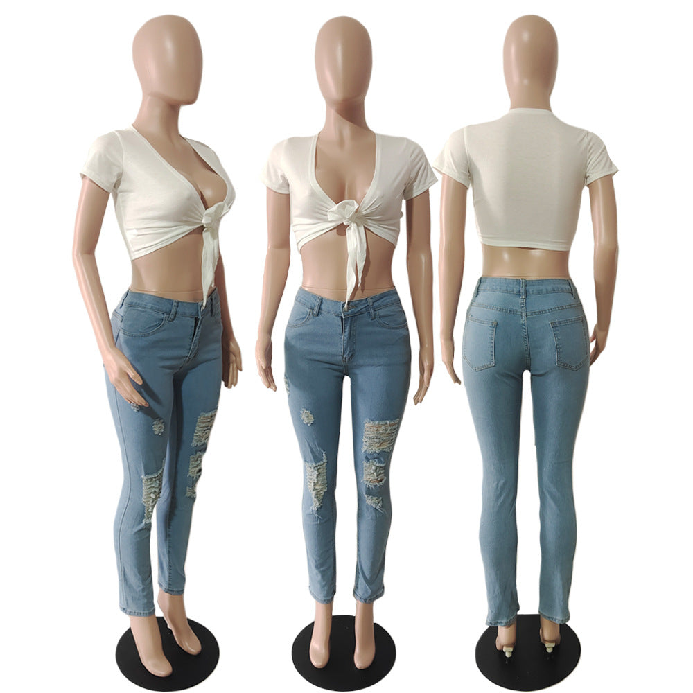 Stretch Distressed Light Blue Jeans
