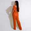 Pleated Ruffled Shoulder Wide-leg Trouser Set
