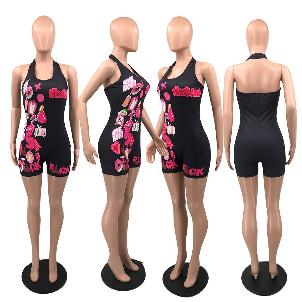 Street Tight High Elastic Printed Halter One-Piece Suit