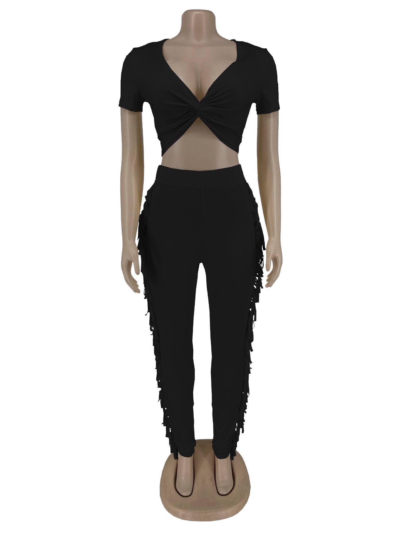 Tassel Trousers Crossed Short Sleeve Two-piece Suit