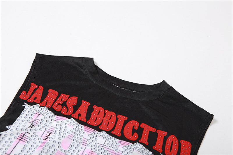 Printed Street Hipster Sleeveless Slim Slim-Fit Casual Shirt