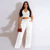 Sleeveless Open Waist Jacket Elastic Waist Wide-leg Pants Suit