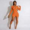 Bubble Zipper Slim Fit Solid Color Long Sleeve Jumpsuit