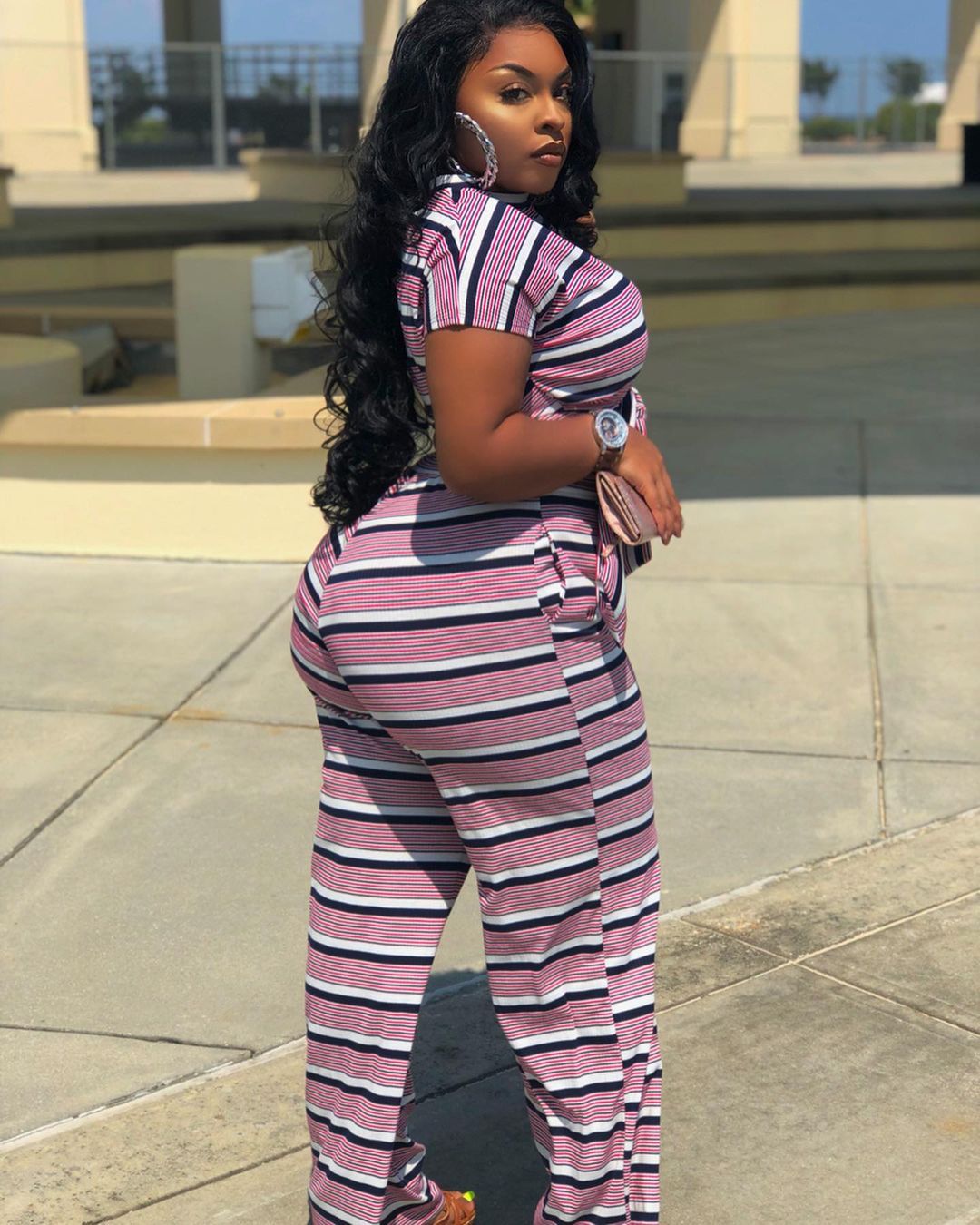 Large Striped Printed 2PC Suit