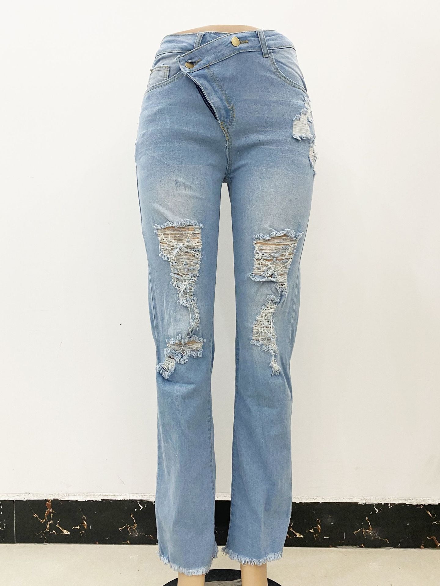 Stretch Washed High-rise Wide-leg Denim Trousers
