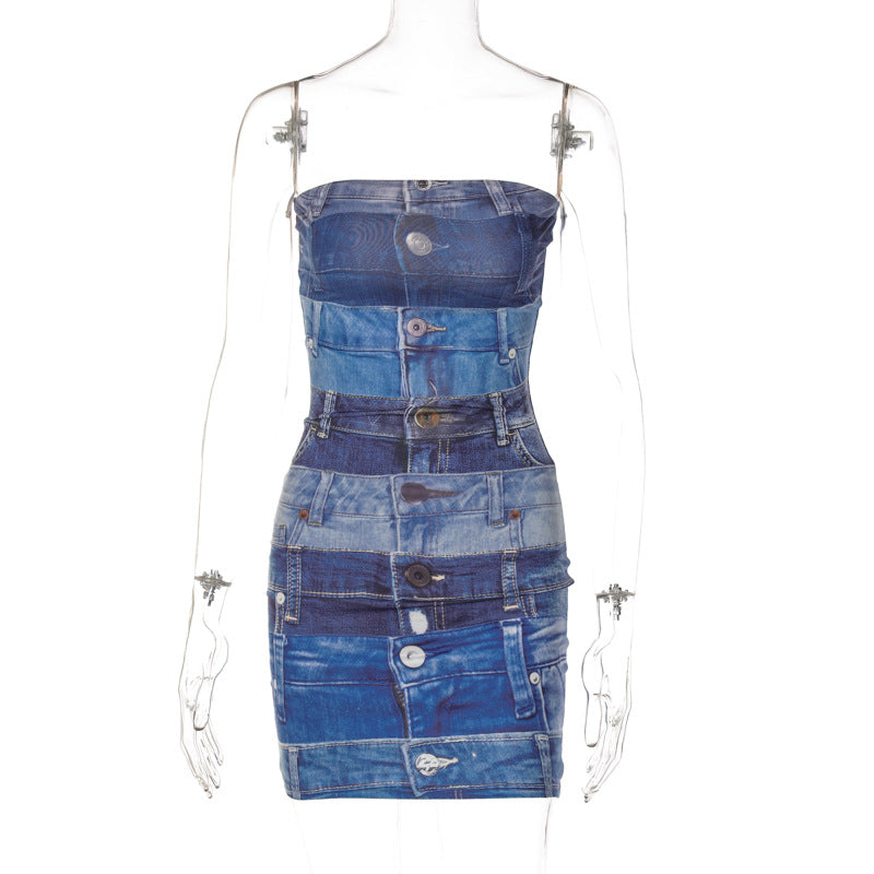 Printed Backless Top Sheath Dress