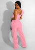 Ruffled Shoulder Sleeveless Waist-deep V Loose Solid Romsuit