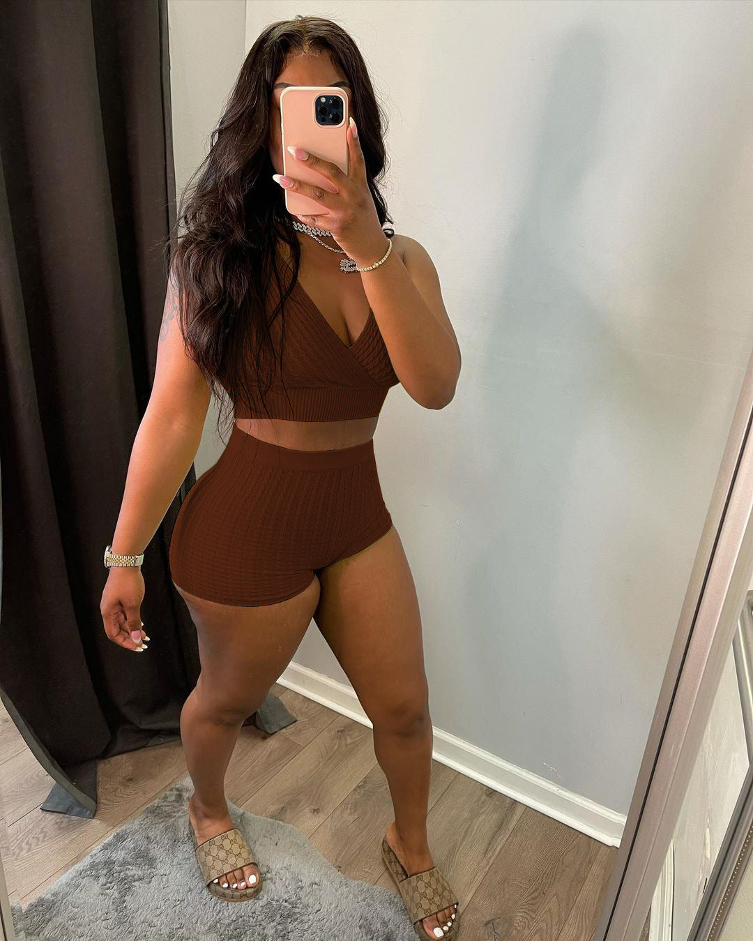 Solid Color Thread Puff Jacquard Vest Shorts Set