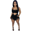 See-through Knitted Hand Crochet Tassel Beach Short Suit