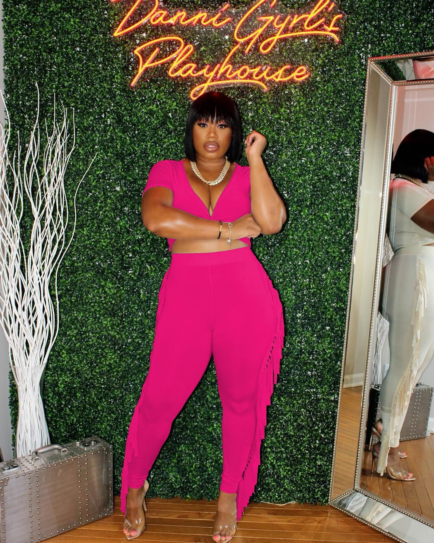 Tassel Trousers Crossed Short Sleeve Two-piece Suit